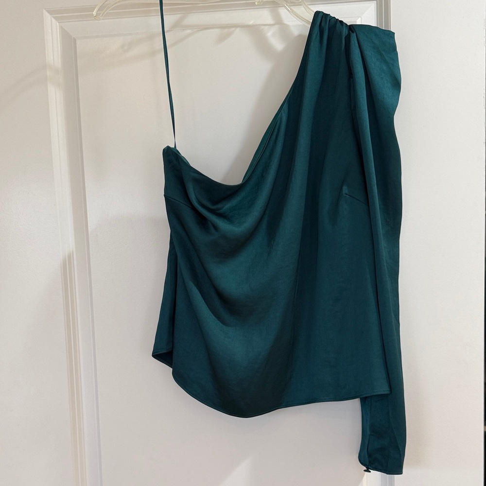 Express green satin one arm top
